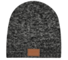 Knit Beanie with Leather Debossed Patch