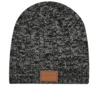 Knit Beanie with Leather Debossed Patch
